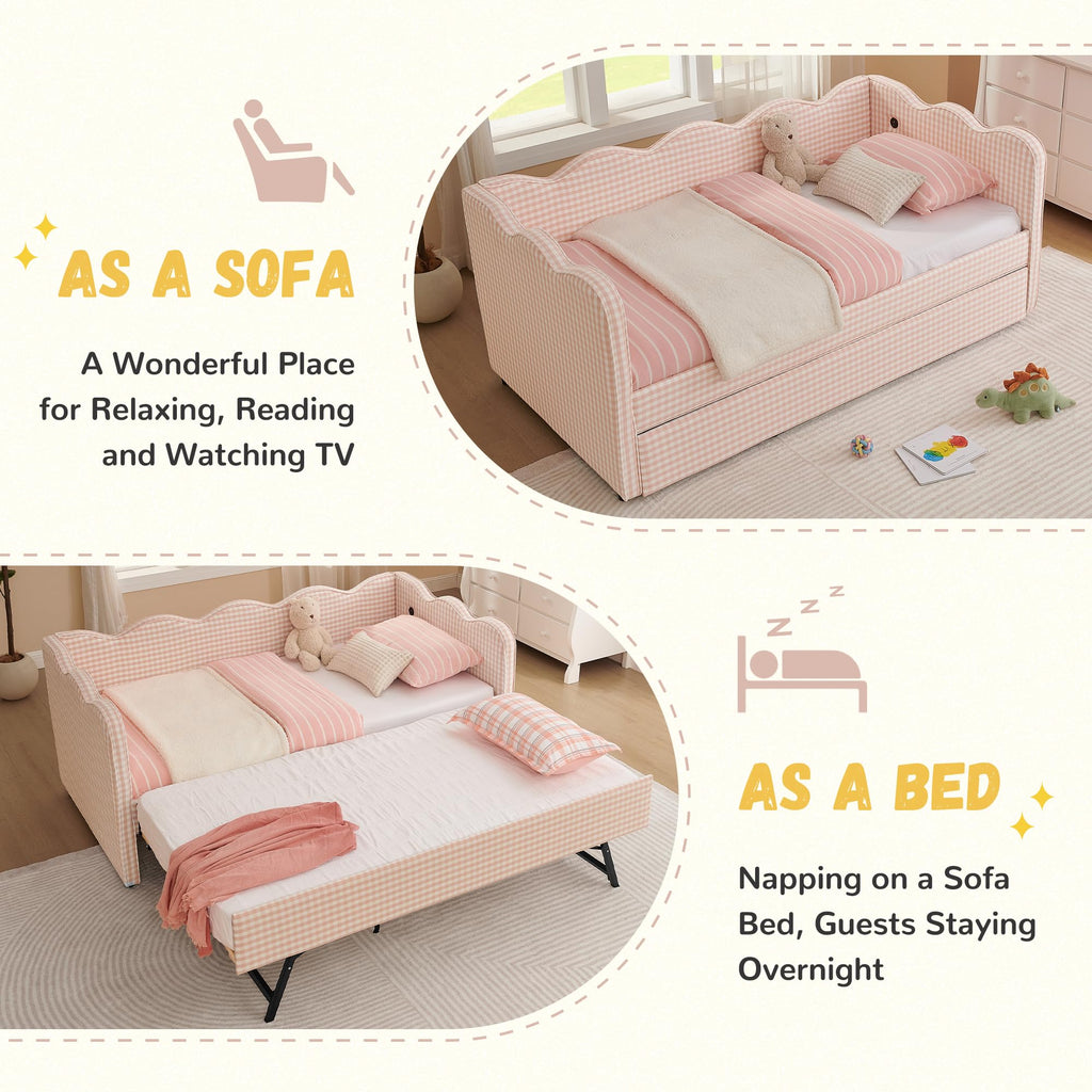 Pink Linen Upholstered Daybed P4247