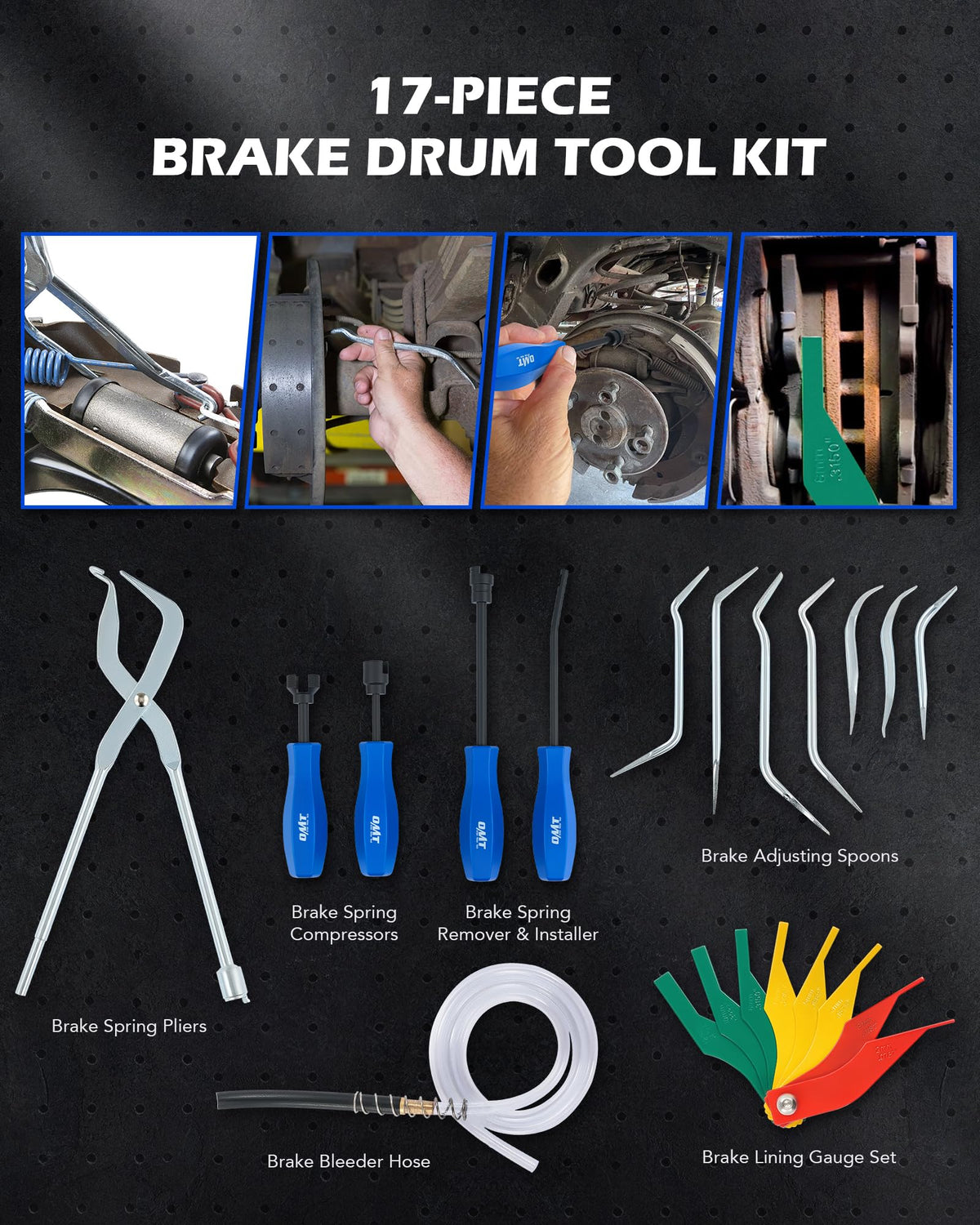 17pc Drum Brake Tool Kit with Spring Compressors and Adjusting Spoons O86718
