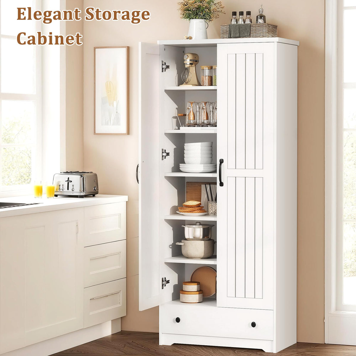 70" Tall Wood Storage Cabinet with 6 Adjustable Shelves Z444878