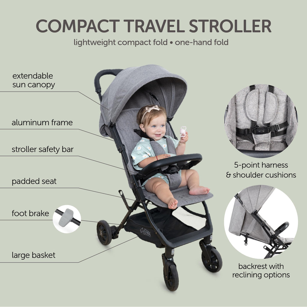 Lightweight Compact Travel Stroller with Canopy, Storage Basket & Recline N542924