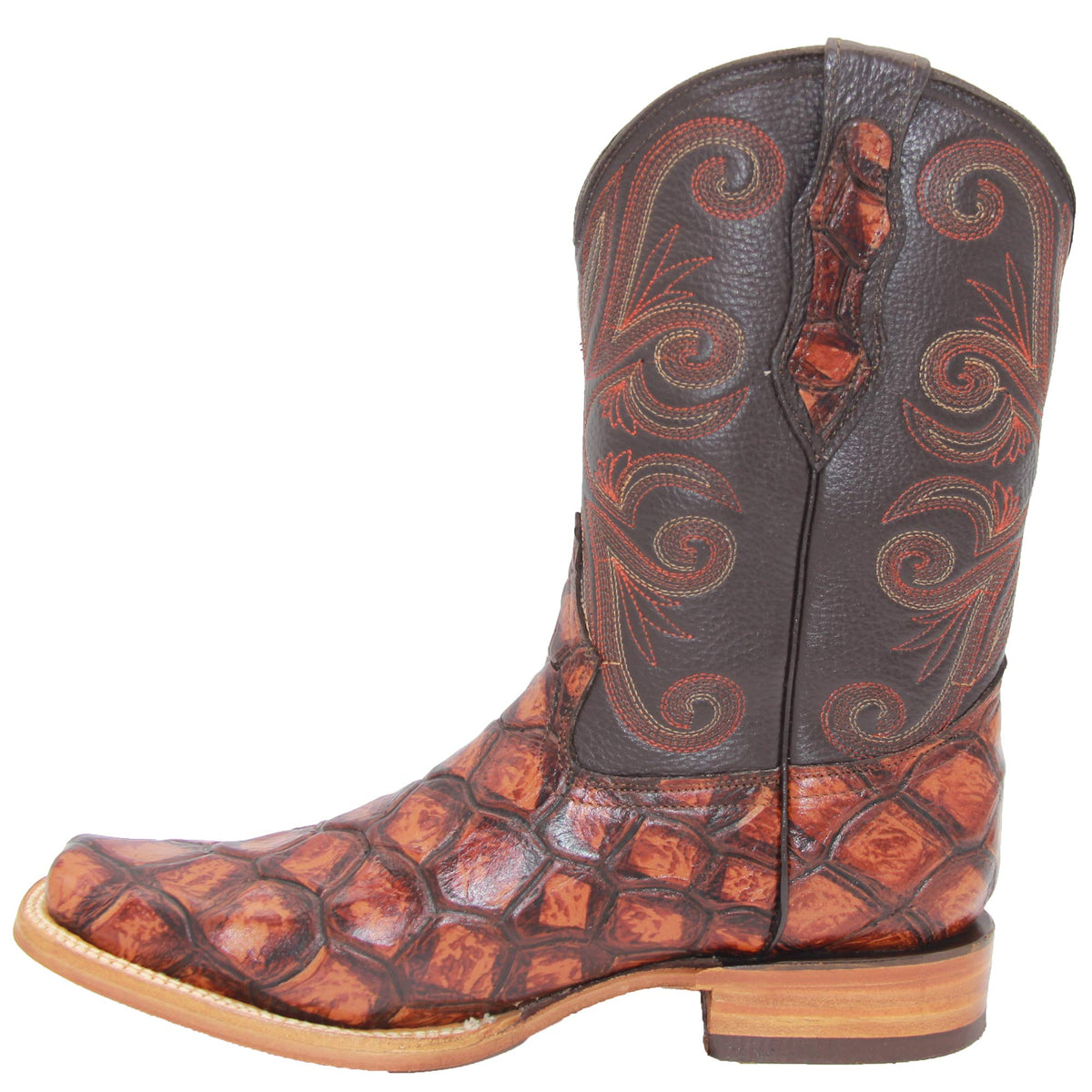 Leather Pirarucu Fish Print Western Boots D993