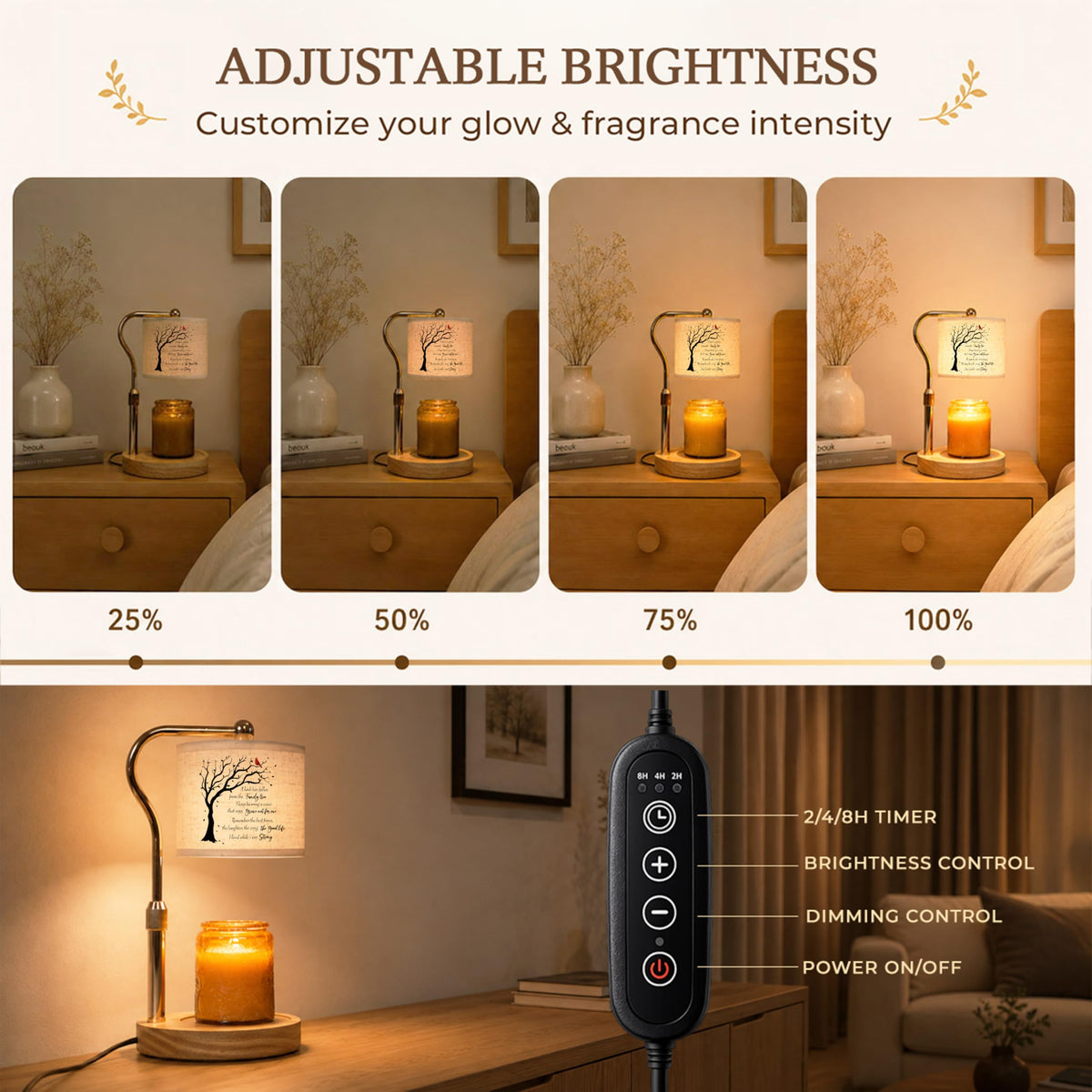 Candle Warmer Lamp with Timer Dimmable Adjustable Height O290