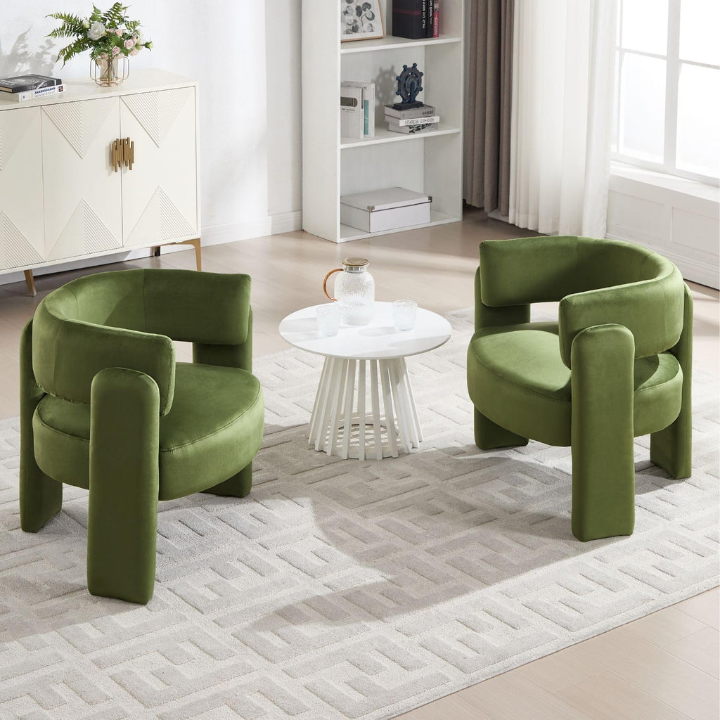 Set of 2 Green Upholstered Accent Chairs with Arms C3799