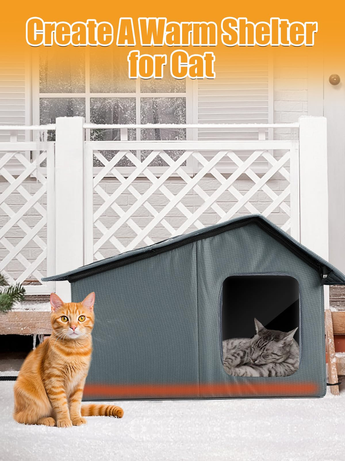 Weatherproof Outdoor Heated Cat House with Thermostatic Heating Pad Z843