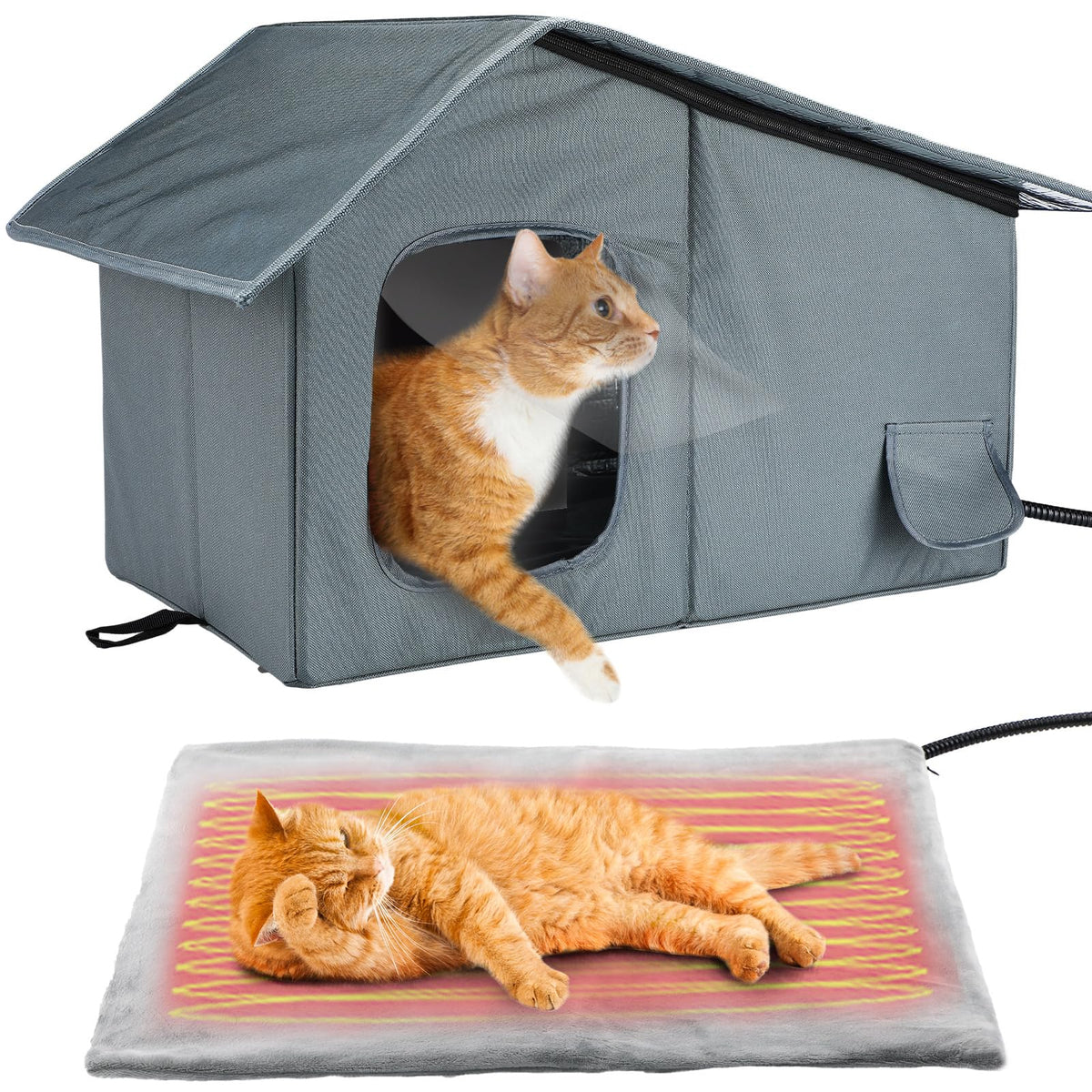 Weatherproof Outdoor Heated Cat House with Thermostatic Heating Pad Z843