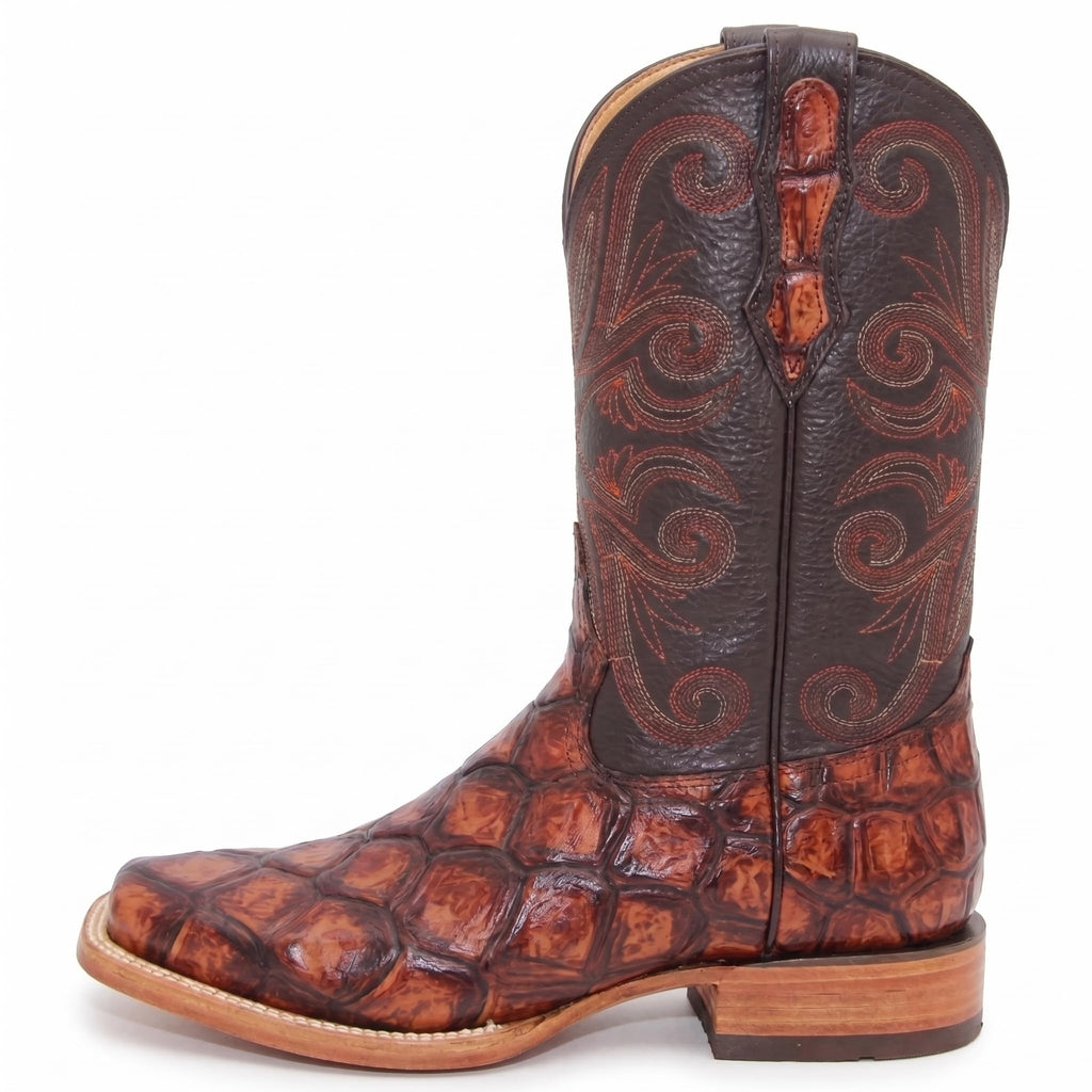 Leather Pirarucu Fish Print Western Boots D993