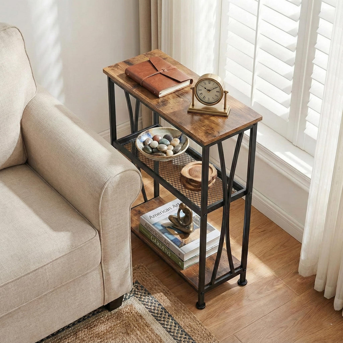 Narrow 3-Tier Side Table with Storage Shelves Z7035