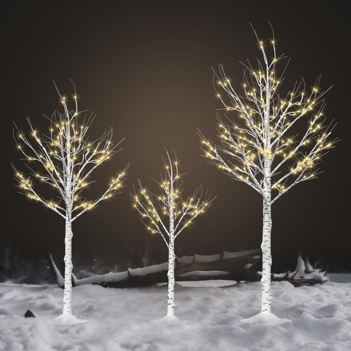 Lighted Birch Tree Set of 3, 464 LEDs Warm White 4 FT 6 FT 8 FT E86558