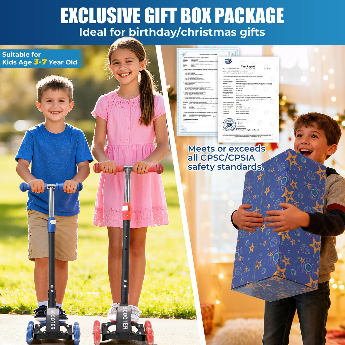 3 Wheel Kids Scooter with LED Light-Up J7569