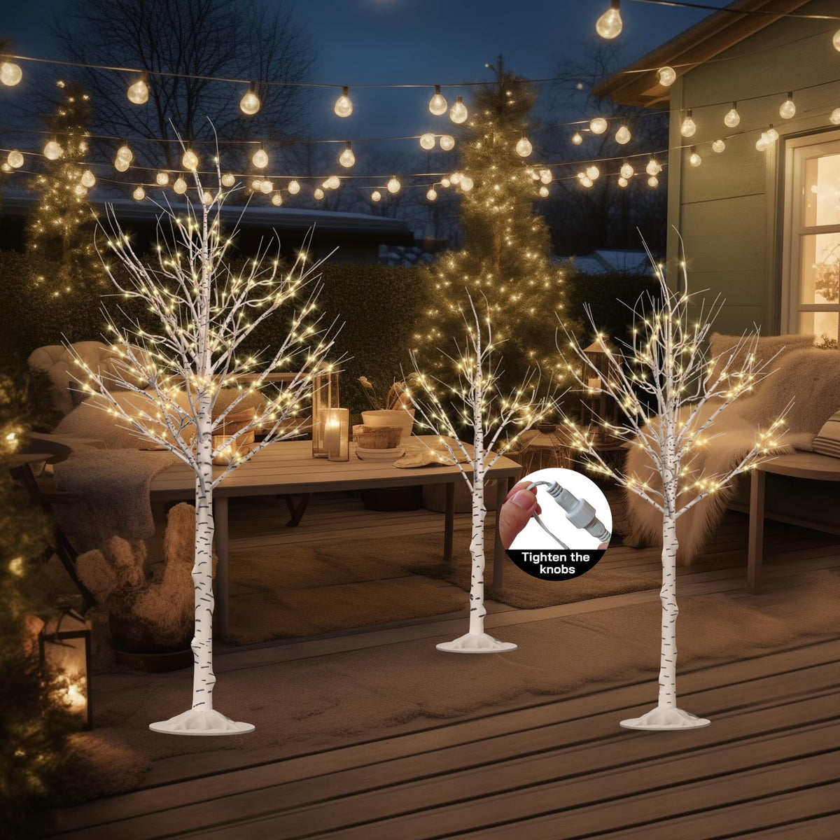 Lighted Birch Tree Set of 3, 464 LEDs Warm White 4 FT 6 FT 8 FT E86558