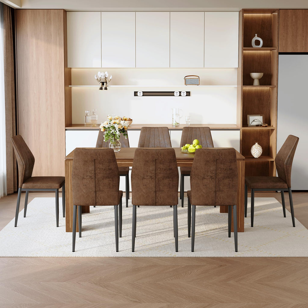 Walnut Dining Table Set with 8 Brown Fabric Chairs V228