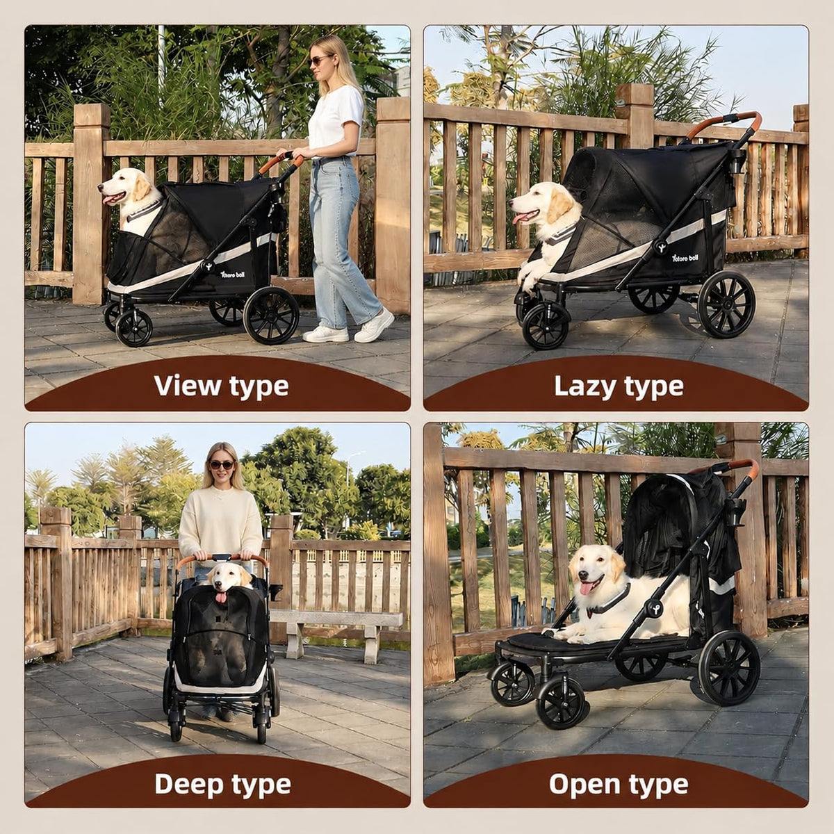 Black Large 4 Wheel Dog Stroller with Storage Pocket L494