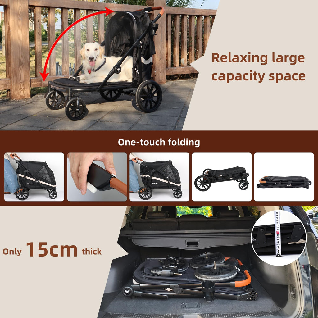Black Large 4 Wheel Dog Stroller with Storage Pocket L494