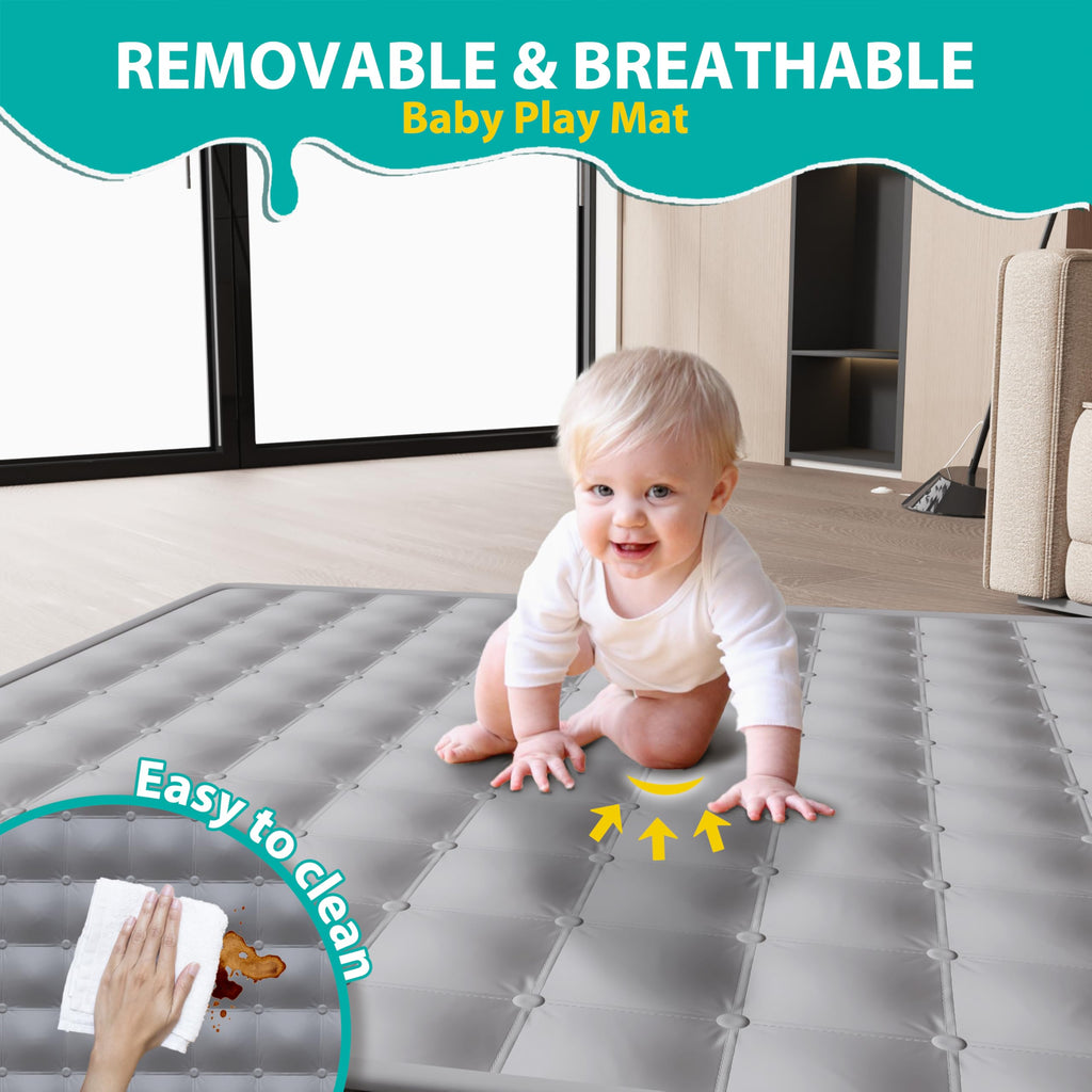 Foldable Playpen for Babies and Toddlers, 50x50 Inches Dark Gray A87502
