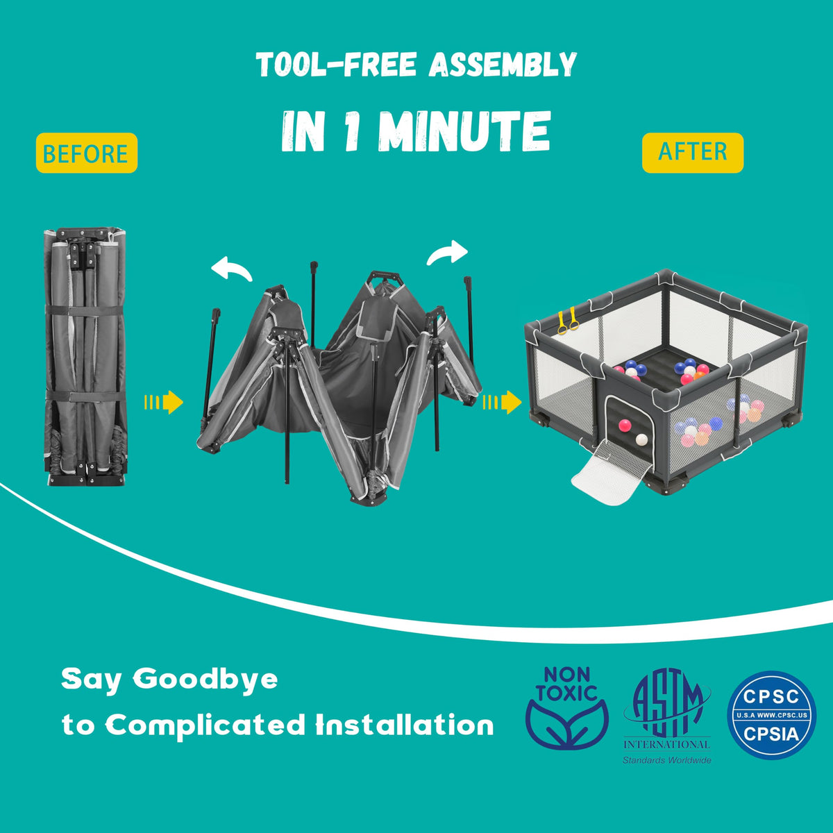 Foldable Playpen for Babies and Toddlers, 50x50 Inches Dark Gray A87502
