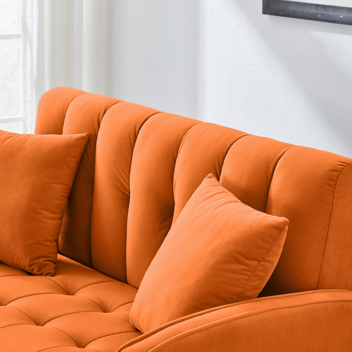 Orange Velvet Tufted Loveseat Sofa R939
