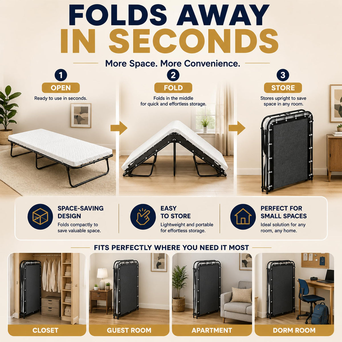 14″ High Folding Guest Bed with 3″ Memory Foam Mattress Y963