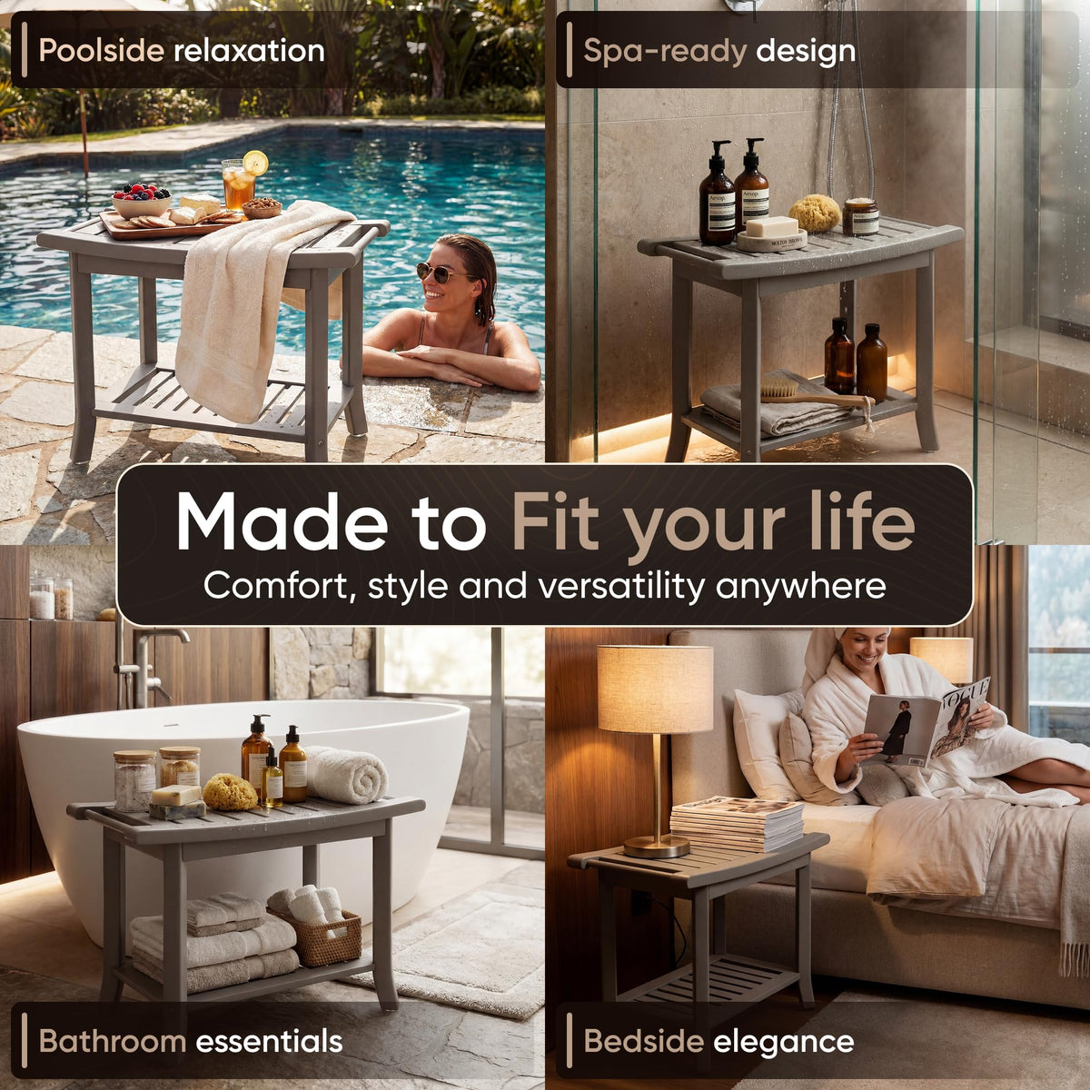 Teak Shower Bench with Storage Shelf J533608
