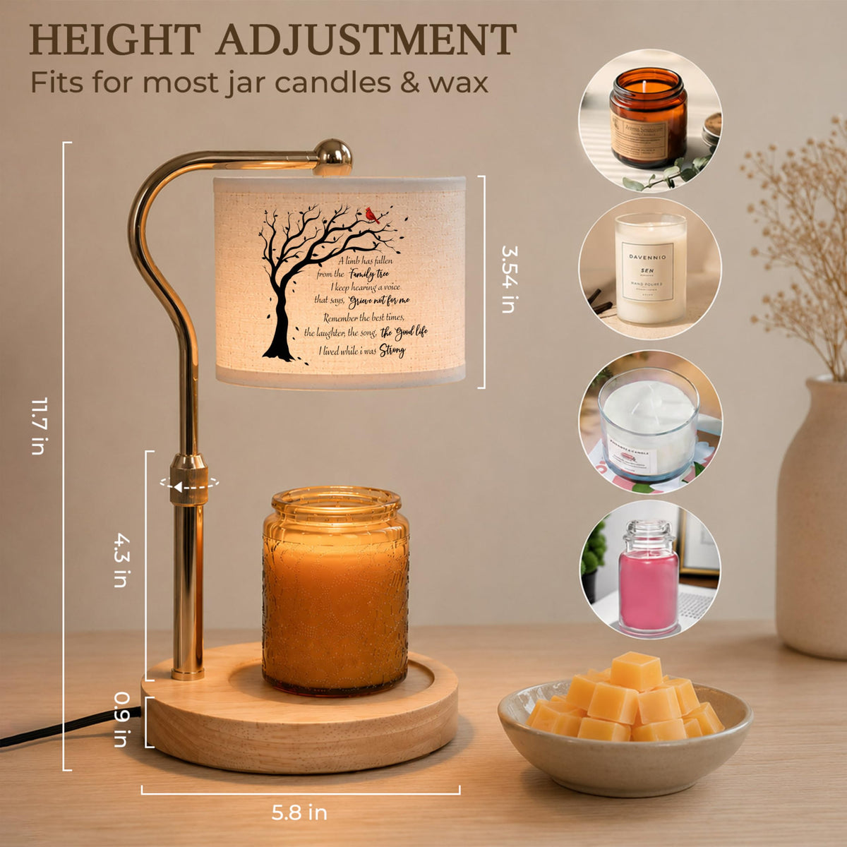 Candle Warmer Lamp with Timer Dimmable Adjustable Height O290