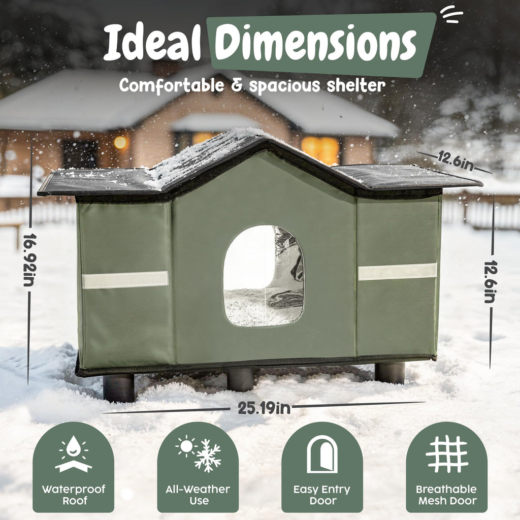 Insulated Outdoor Cat House with Self Warming & Self Cooling Mat M77079