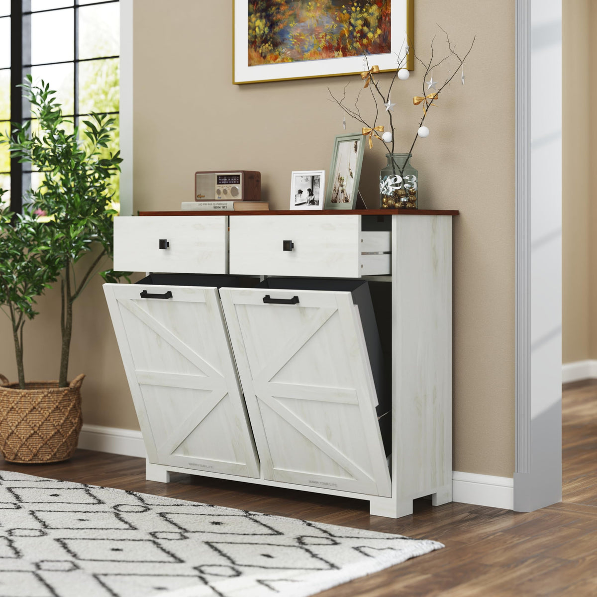 White 20 Gallon Tilt Out Trash Cabinet E5834