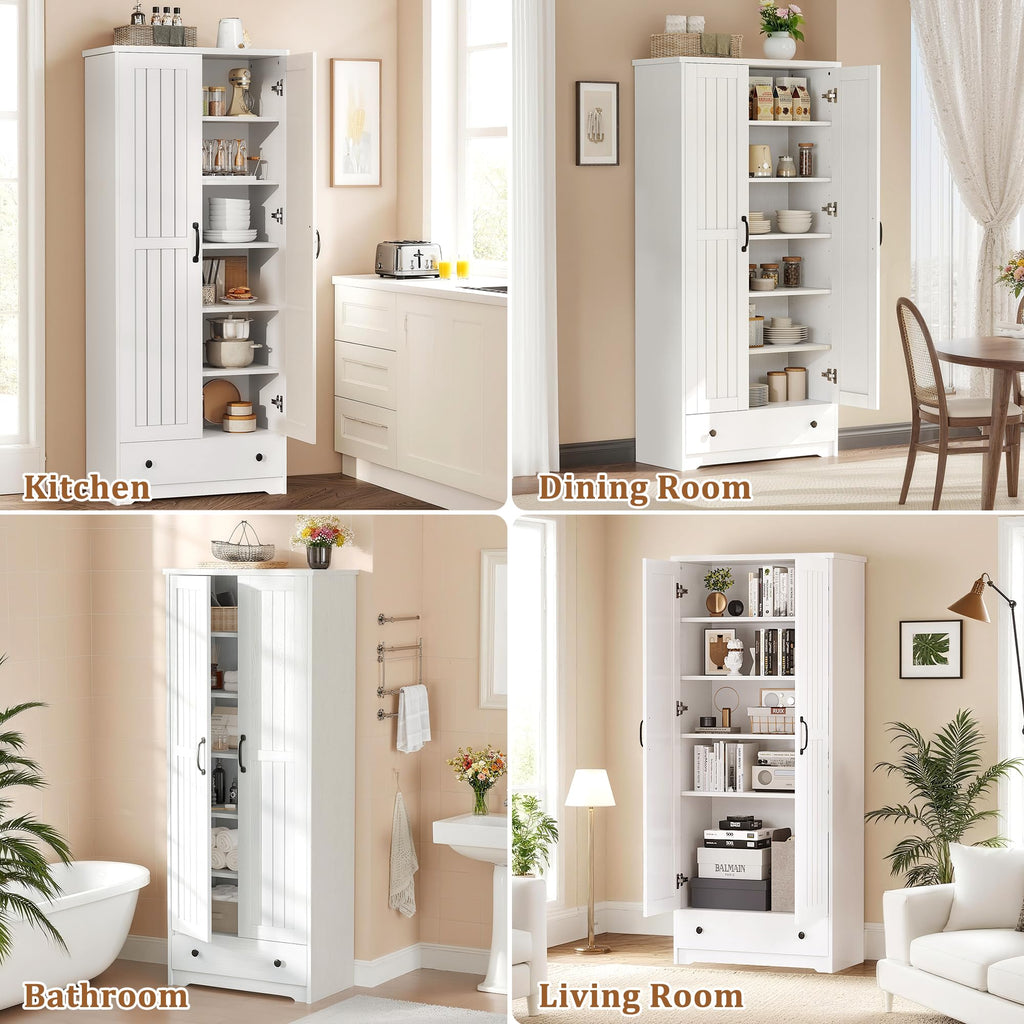 70" Tall Wood Storage Cabinet with 6 Adjustable Shelves Z444878