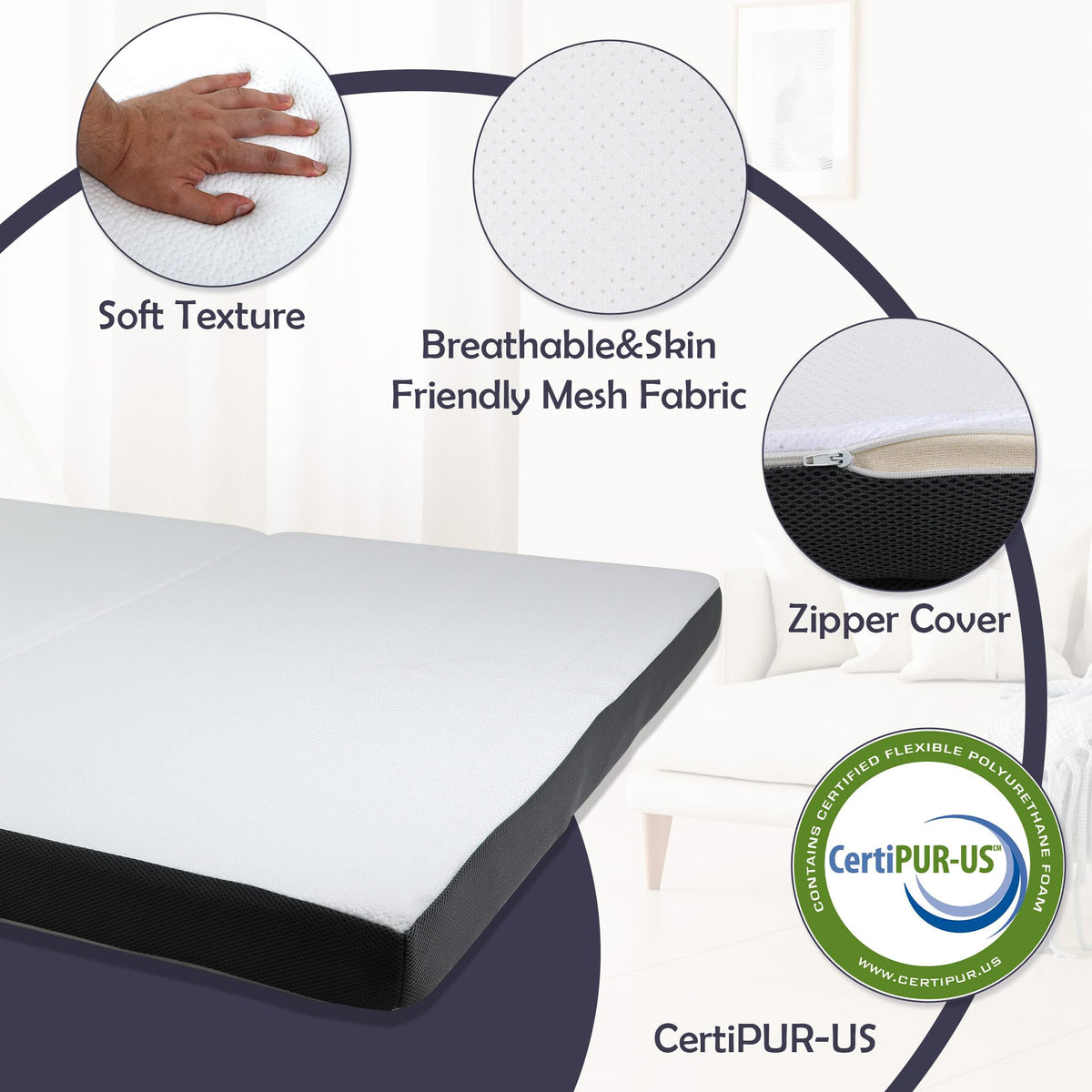 Memory Foam Folding Mattress Full 3 Inch Trifold with Washable Cover P110
