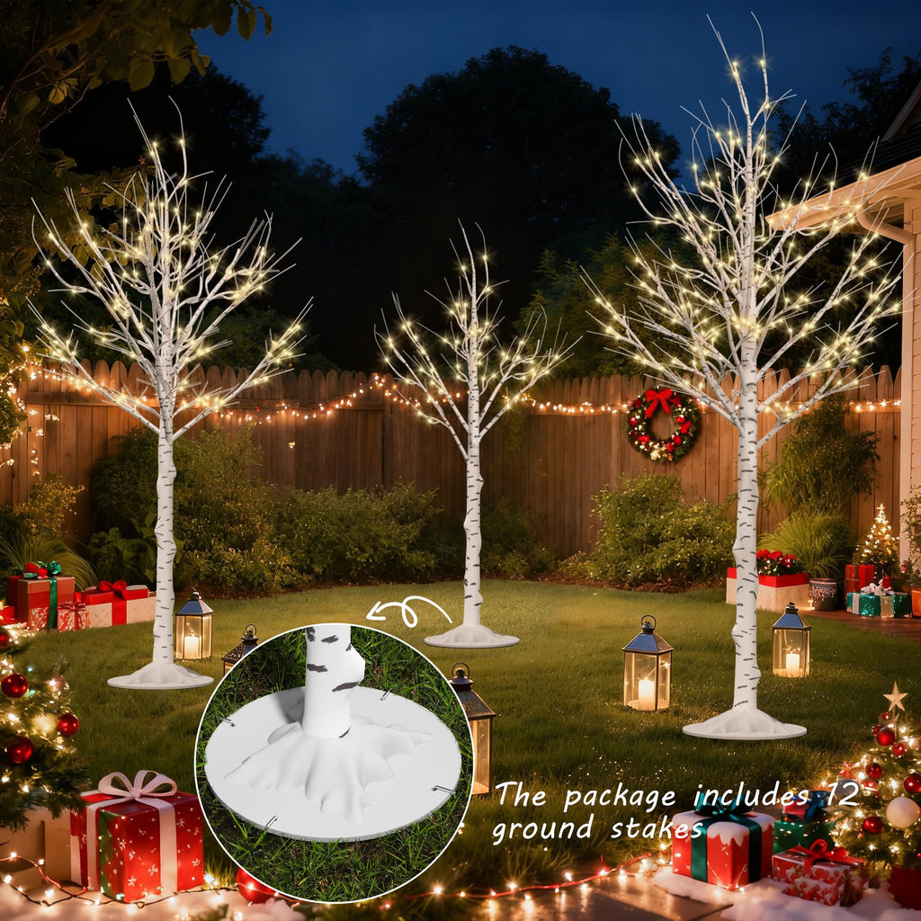 Lighted Birch Tree Set of 3, 464 LEDs Warm White 4 FT 6 FT 8 FT E86558
