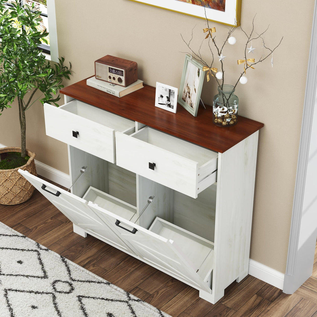 White 20 Gallon Tilt Out Trash Cabinet E5834