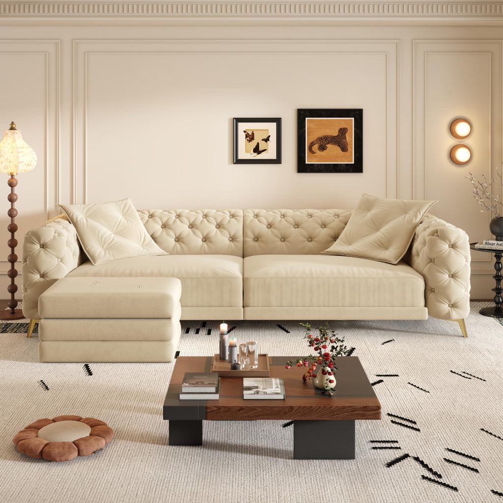 Velvet 3-in-1 Convertible Sleeper Sofa with Movable Ottoman W62244