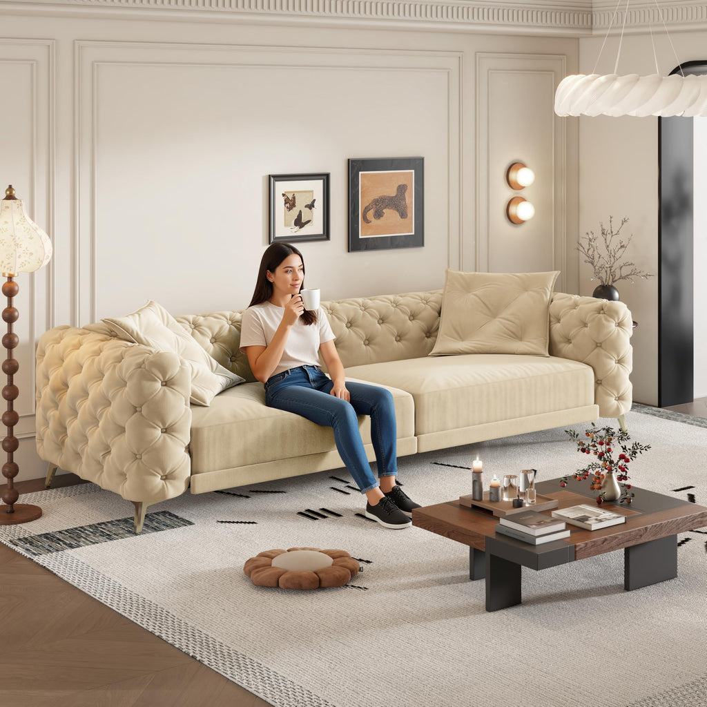 Velvet 3-in-1 Convertible Sleeper Sofa with Movable Ottoman W62244
