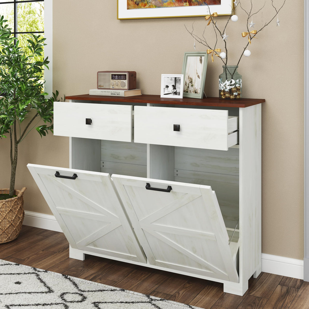 White 20 Gallon Tilt Out Trash Cabinet E5834