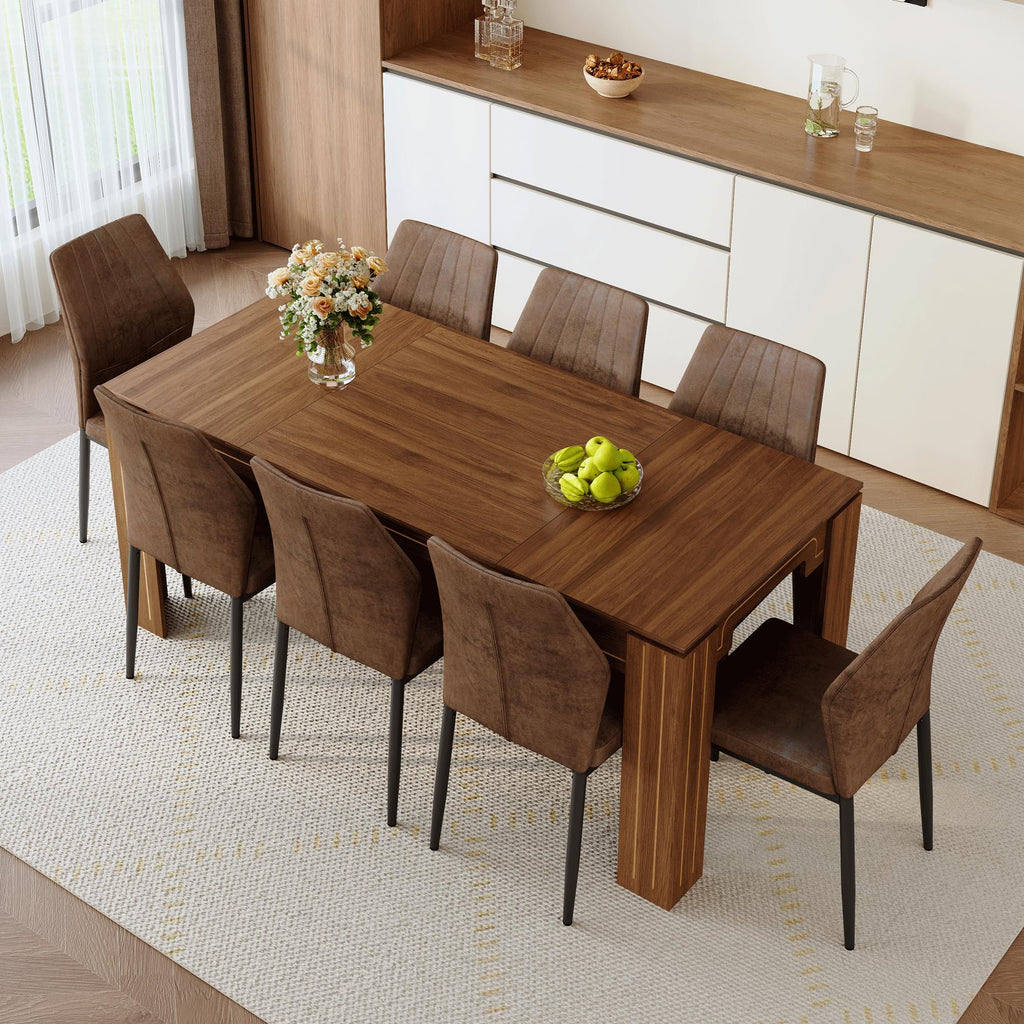 Walnut Dining Table Set with 8 Brown Fabric Chairs V228