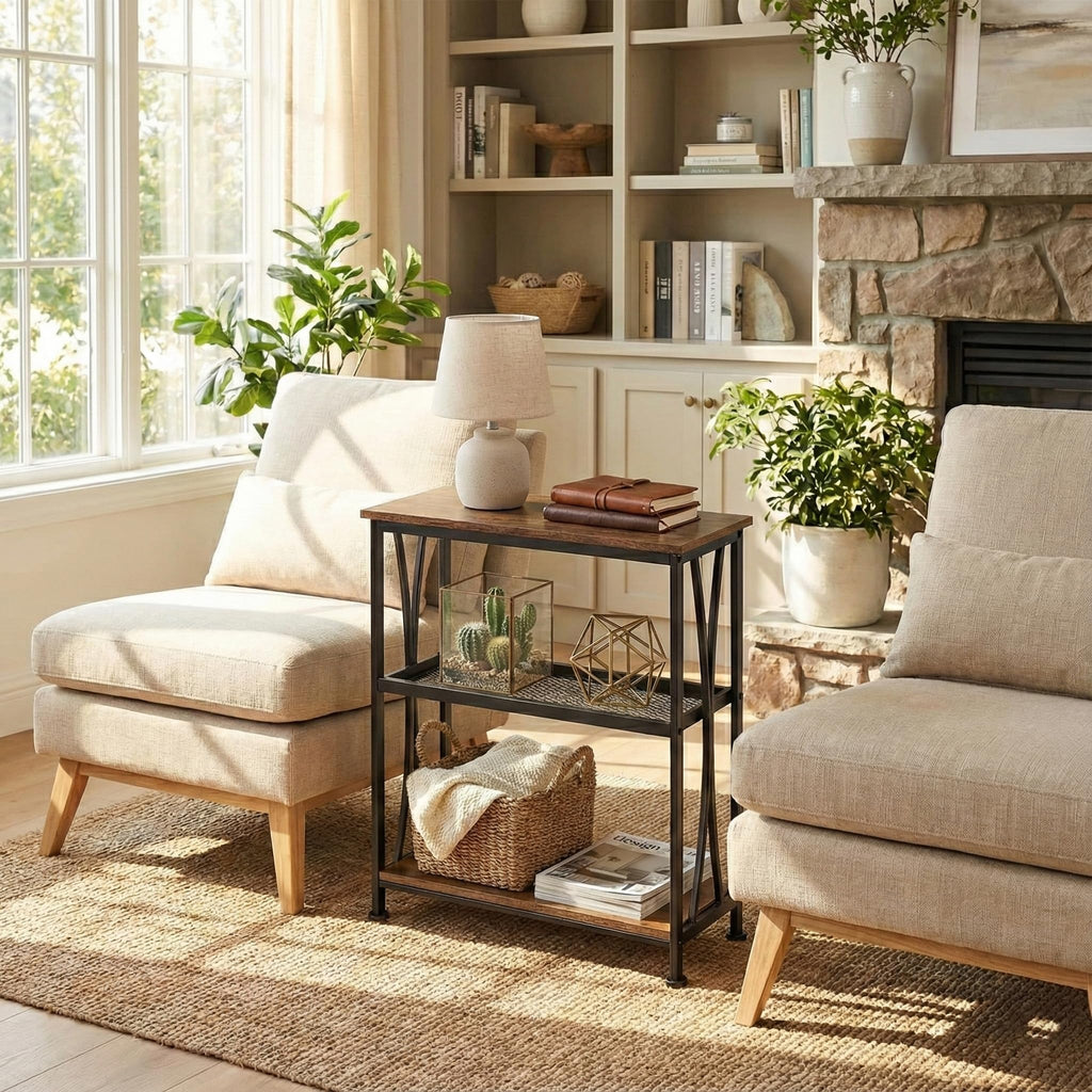 Narrow 3-Tier Side Table with Storage Shelves Z7035
