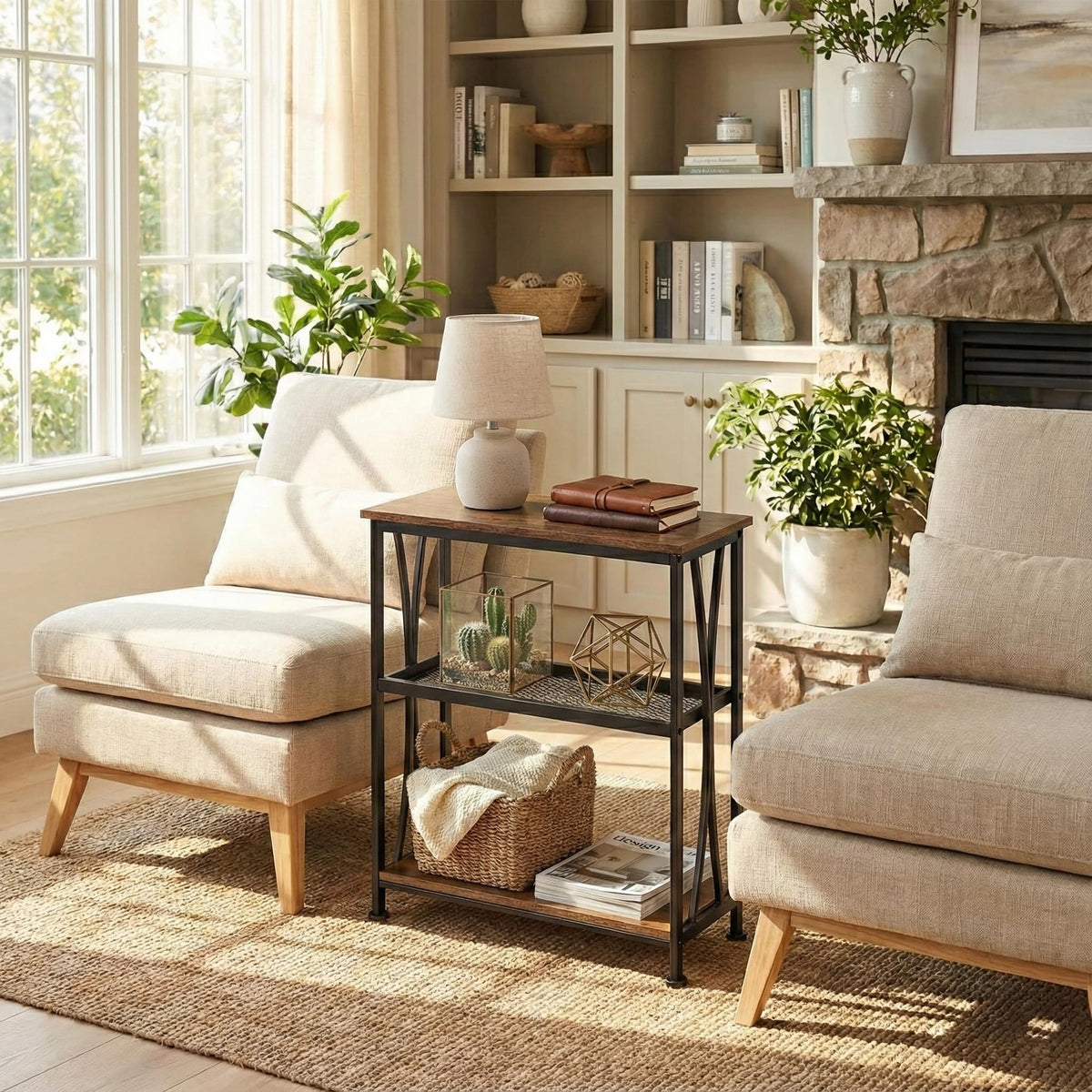 Narrow 3-Tier Side Table with Storage Shelves Z7035