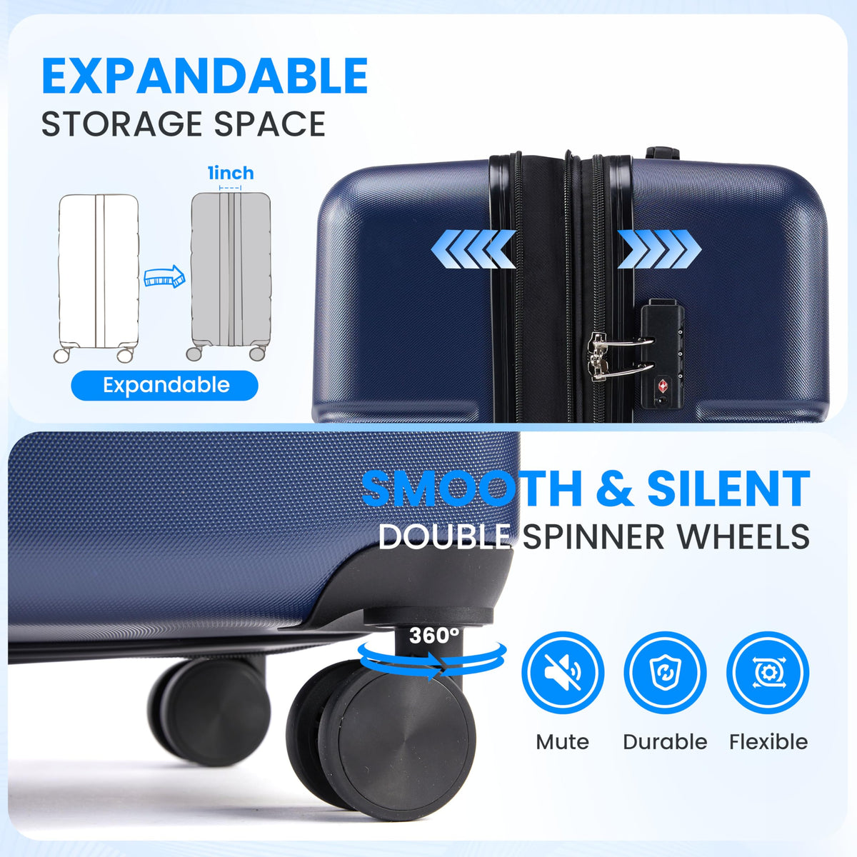 20 Inch Expandable Hardside Carry On with Spinner Wheels Blue N749