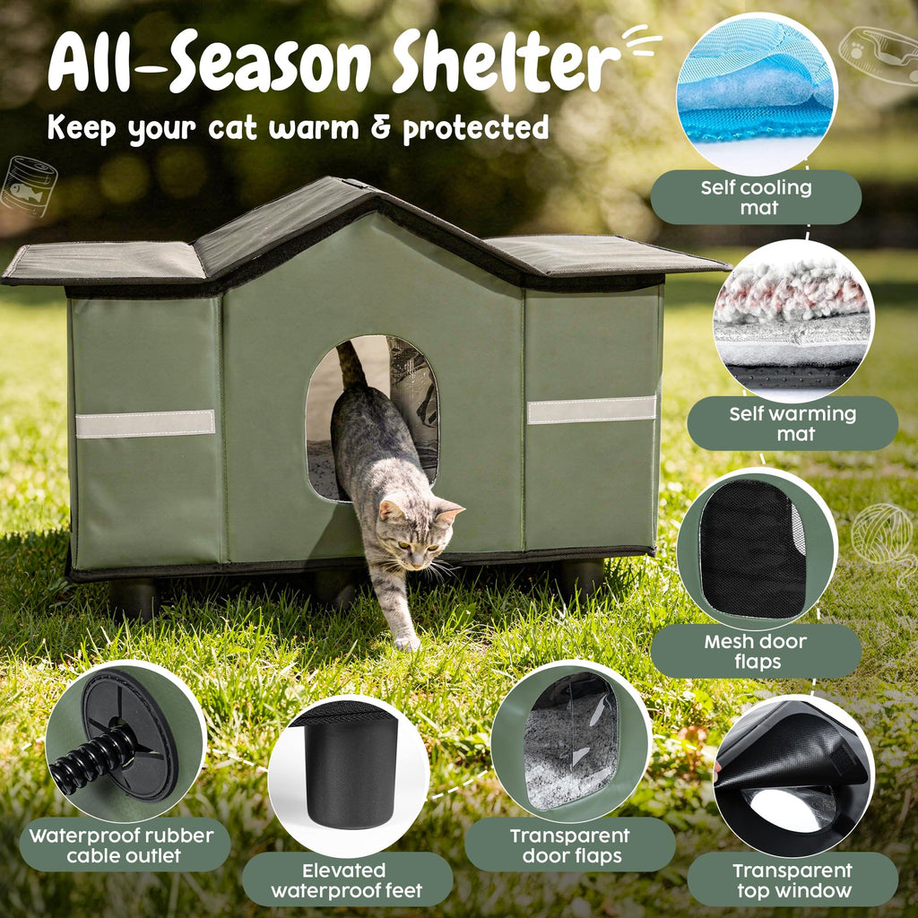 Insulated Outdoor Cat House with Self Warming & Self Cooling Mat M77079