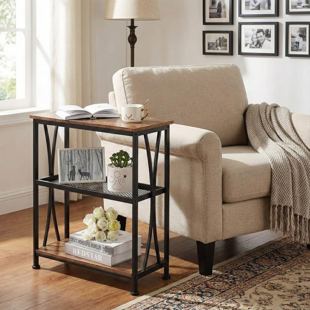 Narrow 3-Tier Side Table with Storage Shelves Z7035