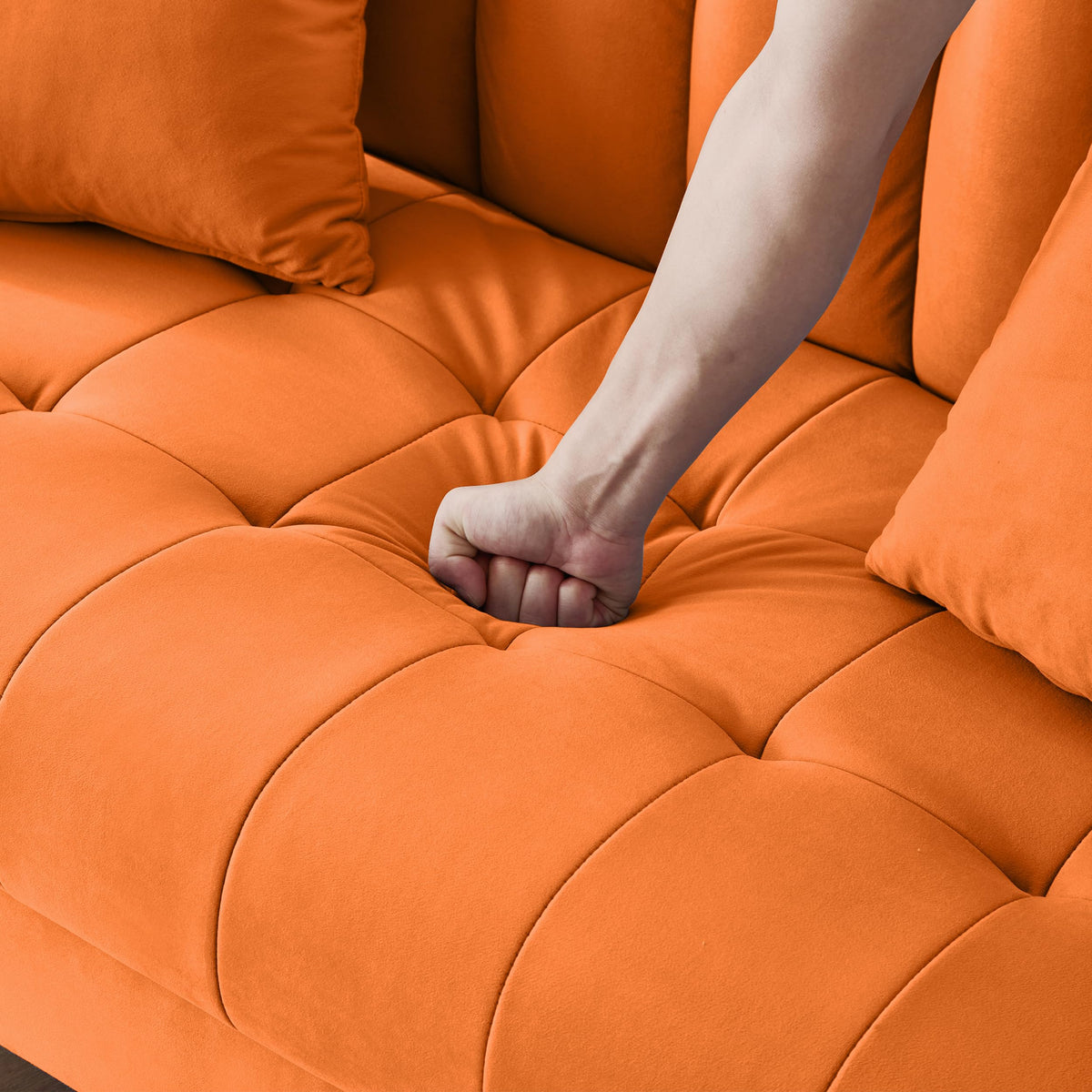 Orange Velvet Tufted Loveseat Sofa R939