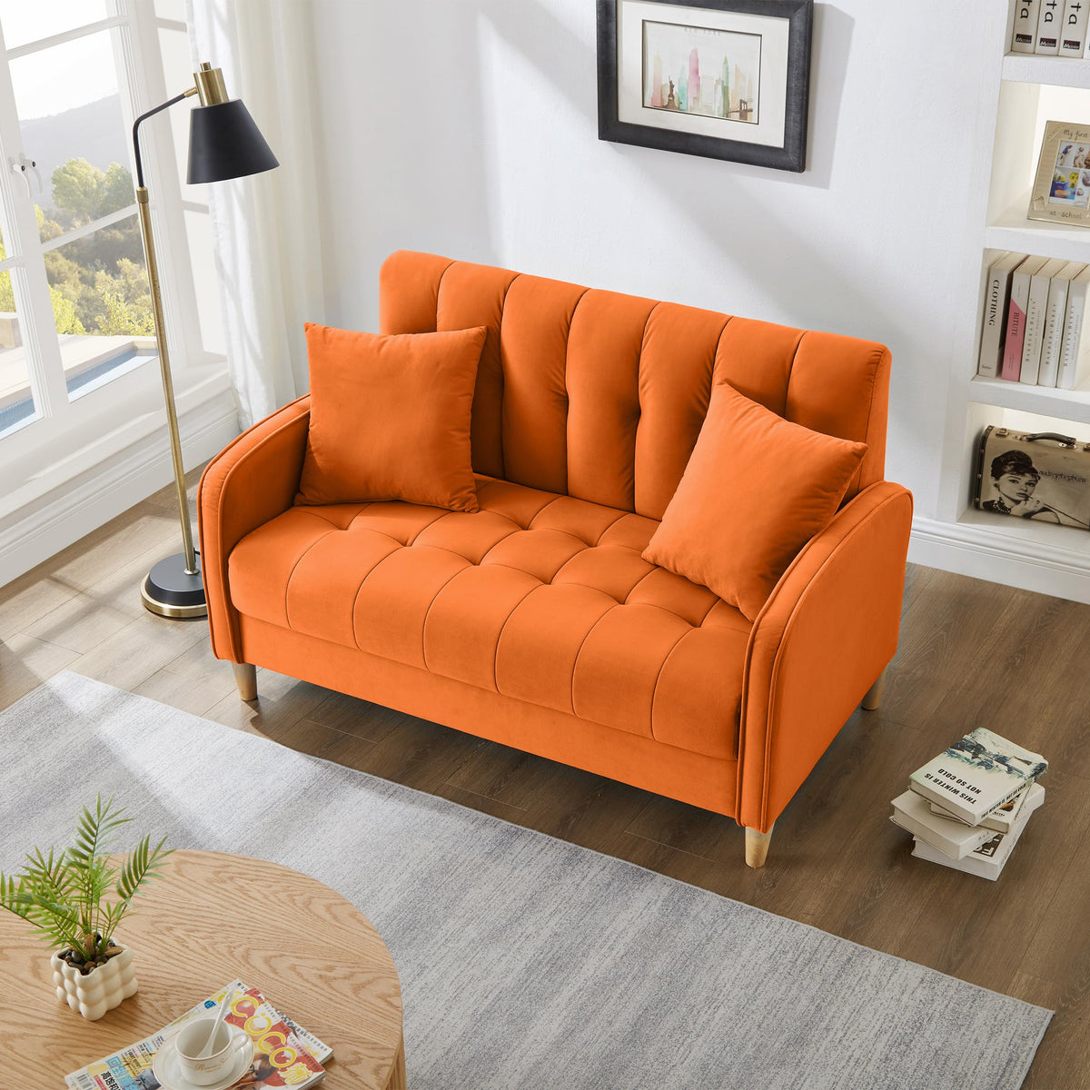 Orange Velvet Tufted Loveseat Sofa R939
