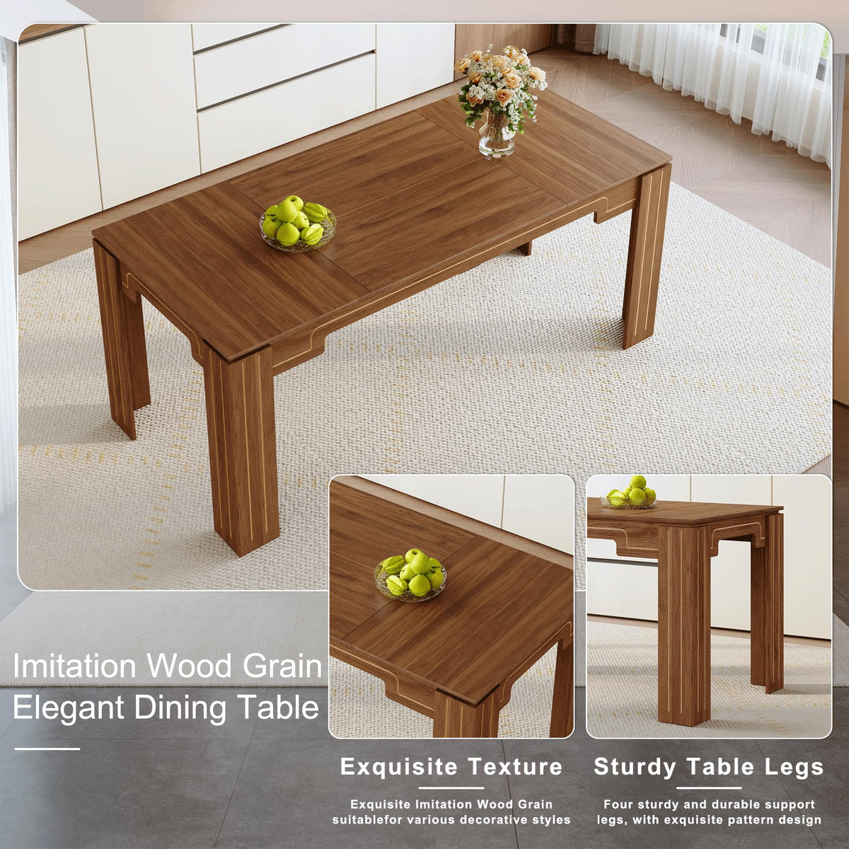 Walnut Dining Table Set with 8 Brown Fabric Chairs V228