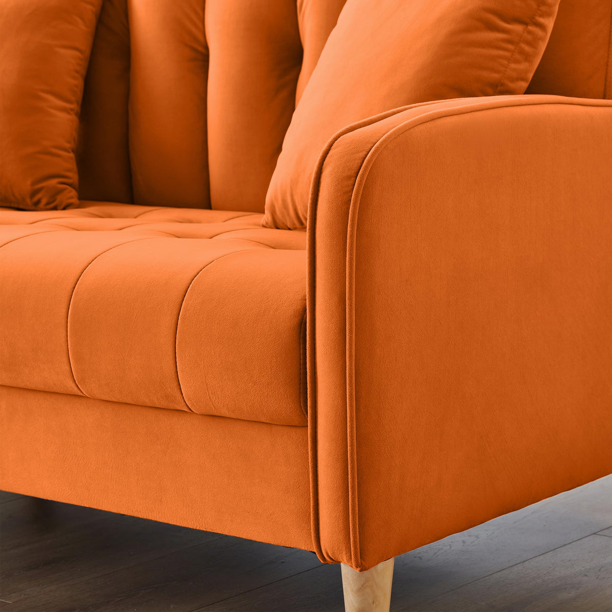Orange Velvet Tufted Loveseat Sofa R939