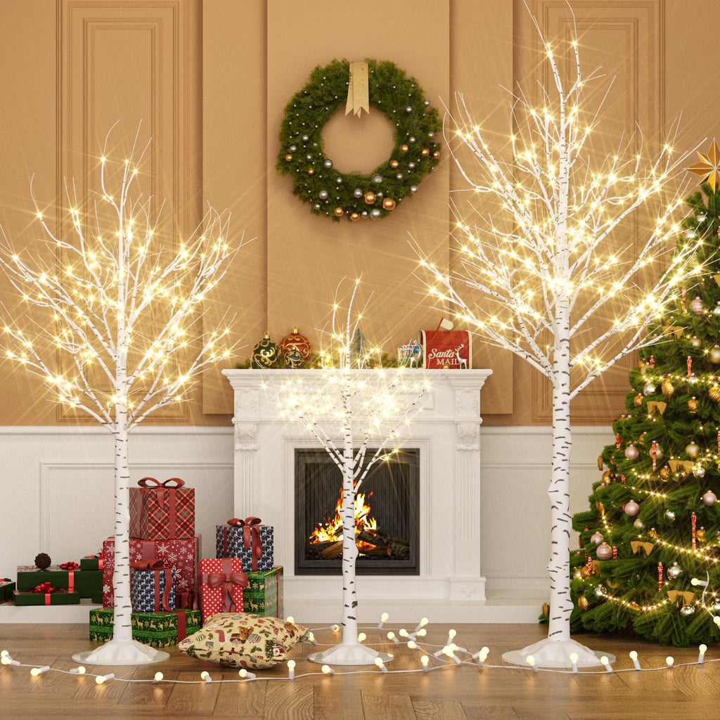 Lighted Birch Tree Set of 3, 464 LEDs Warm White 4 FT 6 FT 8 FT E86558